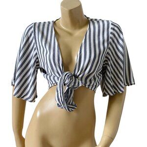 AMERICAN EAGLE Womens Size Small Tie Front Wrap Striped Cropped Crop Top Shirt